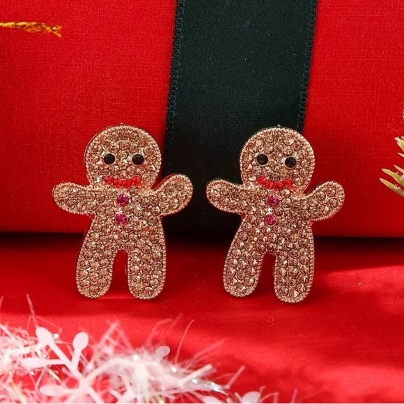 Gingerbread Man Traditional Rhinestone Earrings - Picture 1 of 5